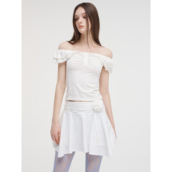 Strap Shirring Mini Skirt, White