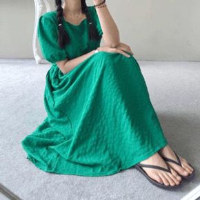 아다지오 스퀘어넥 지지미 리본 스트링 셔링 퍼프 롱 여름 임산부 빅사이즈 원피.._P430635098