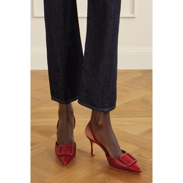 메이슬리비 70mm 리자드 이펙트 가죽 슬링백 펌프스 46376663162937186