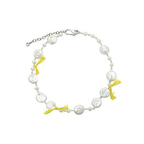 Yellow ribbon pearl link necklace