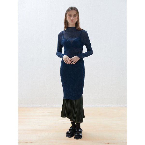 시스루 반하이넥 슬림핏 원피스_LPOPF023004