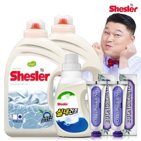 강호동의 쉬슬러 액상 세제 센스티브 3.05L 2개+실내건조전용 650ml 1개+잇몸케어 치약 100g 2개.