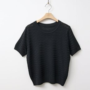 [샵앤] 펀칭지그 여성 라운드 루즈핏 데일리 반팔 니트 티셔츠 JR-WKN-3380-블랙