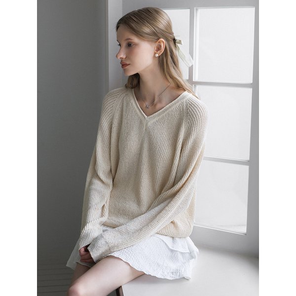 V넥 래글런 슬리브 하찌 긴팔 니트_3color