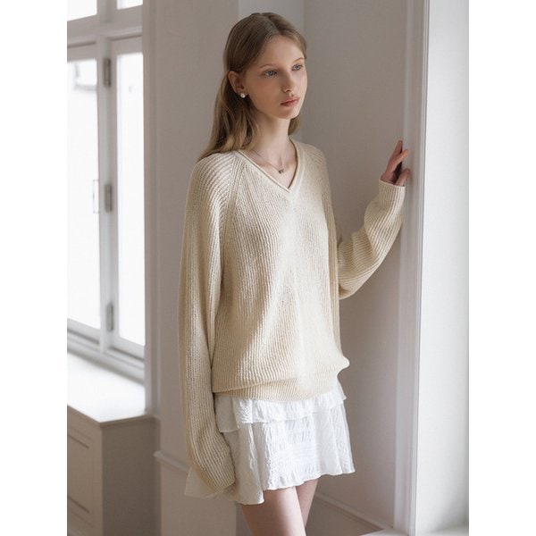 V넥 래글런 슬리브 하찌 긴팔 니트_3color