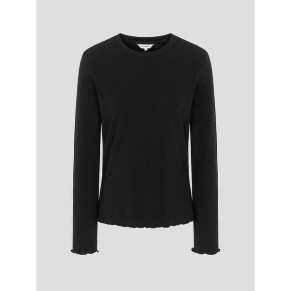 러플 디테일 라운드 티셔츠  블랙 (BF6241C905)