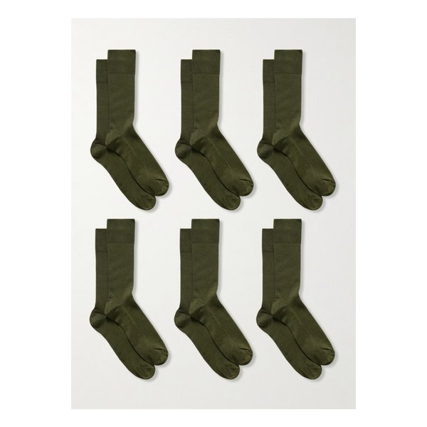 시디엘피 올리브 그린 리브 코튼 블렌드 양말 6켤레 세트 46376663162941223