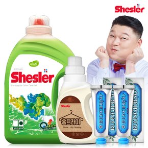 강호동의 쉬슬러 액상 세제 유칼립투스 3.05L 1개+홈드라이전용 650ml 1개+치석케어 치약 100g 2개.