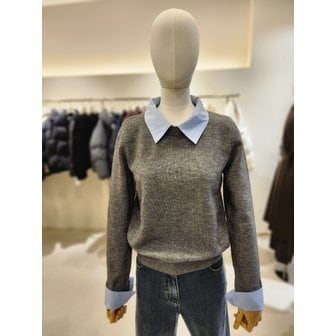 JJ지고트 [여주점] [JJ 지고트]여성 셔츠 배색 풀오버 니트 GRAM1PO901