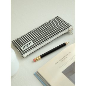 flat pencil case - corduroy black check(topside zipper)