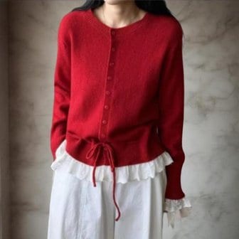 신세계라이브쇼핑 [옷자락] 여성 사랑스러운 레이스 레이어드 스트랩 니트 가디건