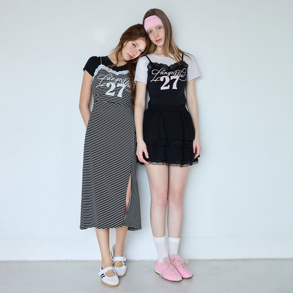 [시흥점] 여성 배색 레이스 반팔 원피스 (ES2OOP53)