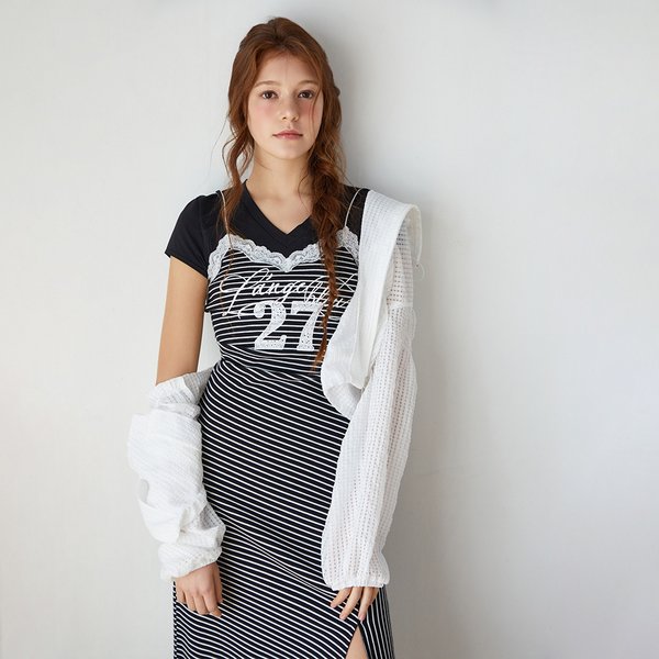 [시흥점] 여성 배색 레이스 반팔 원피스 (ES2OOP53)