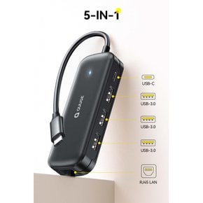 QUGE 5in1 C to LAN PD 타입-C LAN USB LAN 1Gbps 100W USB-C 타입-C LAN USB3.0 맥북 프로