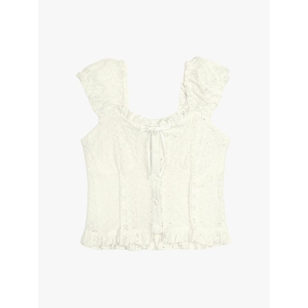 FOREST PUNCHING RIBBON BLOUSE_IVORY