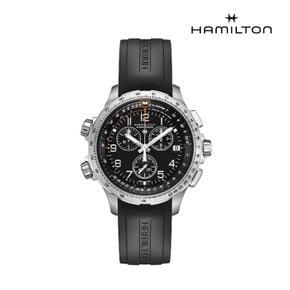 H77912335 카키 엑스윈드 GMT 크로노 쿼츠 46mm 블랙 러버 남성 시계