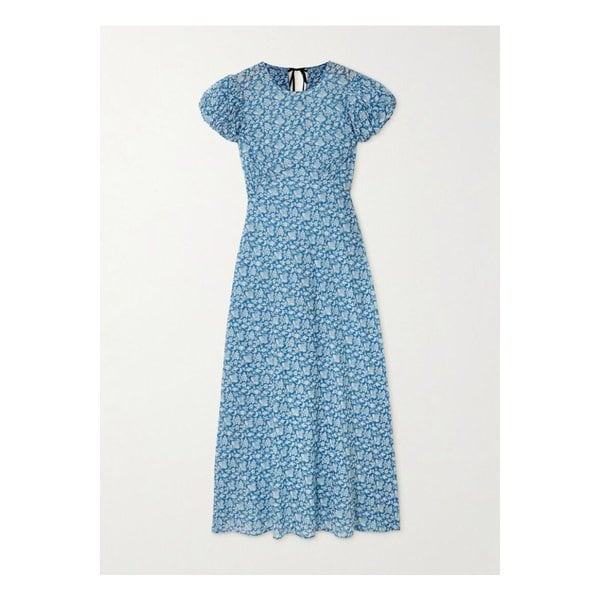 도엔 로미나 타이 디테일 플로럴 프린트  코튼 보일 미디 드레스 네이비 1647597357417975