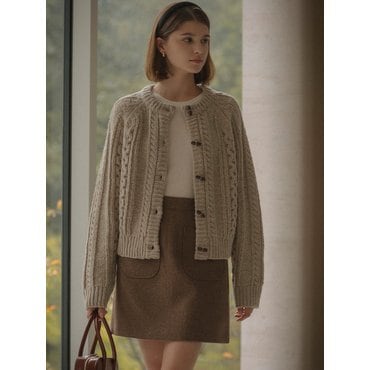 틸아이다이 Round neck duffle knit cardigan(Linen)