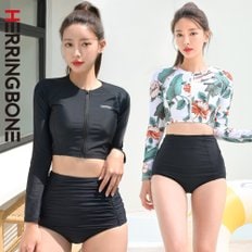 여성 집업 래쉬가드 슬림핏 수영복 비치웨어 크롭 긴팔 상의 휴양지 바캉스 스포티 RG361W