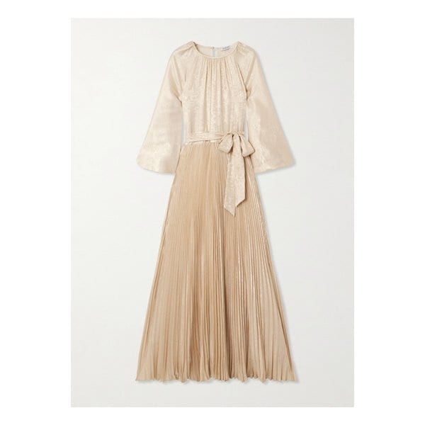 심카이 바레냐 벨트 플리츠 메탈릭 라메 맥시 드레스 골드 1647597353729623