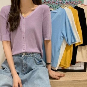 여성 루즈핏 브이넥 크롭 반팔 니트쿨 가디건 (8760226A)