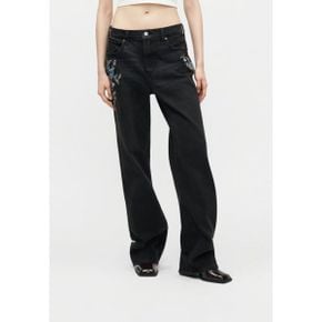 Abercrombie  Fitch 아베크롬비 앤 피치 프린트 자수 - 여유로운 핏의 청바지 검은색 데님 76062