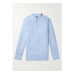 Jorge Grandad-Collar Linen Shirt 블루