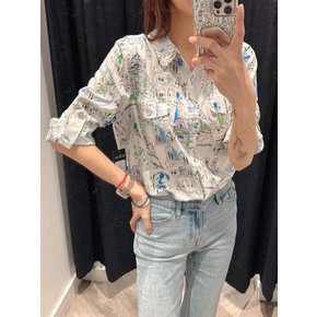 칼라거펠트 26SS 여성 파리 스케치 프린트 블라우스
