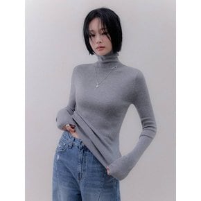 롤링 슬림 하이넥 니트(멜란지그레이)