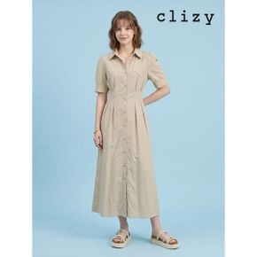 허리핀턱 셔츠카라 롱 원피스  CN5WOP08 _P421625591