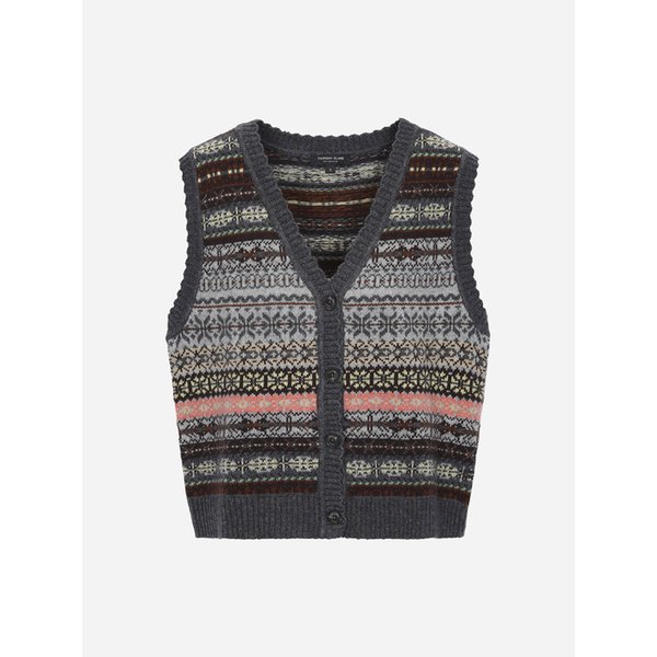 자카드 브이넥 니트 베스트_T258MVT344W