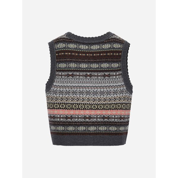 자카드 브이넥 니트 베스트_T258MVT344W