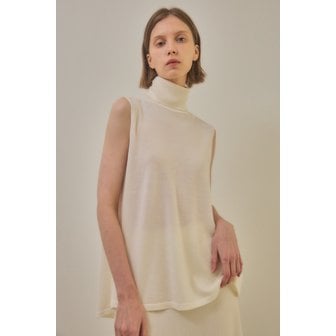 테라누고 merino wool 70% silk 30%  turtleneck sleeveless knit top - White