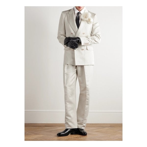 와이드 플리츠 코튼 실크 혼방 새틴 턱시도 팬츠 뉴트럴 46376663162903413