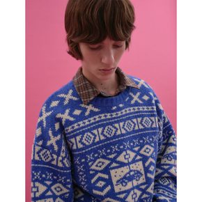 Fair Isle Jacquard Overfit Pullover  Blue (MS3Y51A44P)