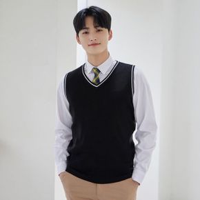 교복몰 보풀방지 블랙화이트라인 롱 조끼 남자  교복_P351844558