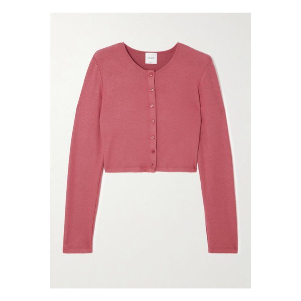 리셋 로렌 크롭 브러시드 스트레치 니트 가디건 와인 레드 1647597360163551