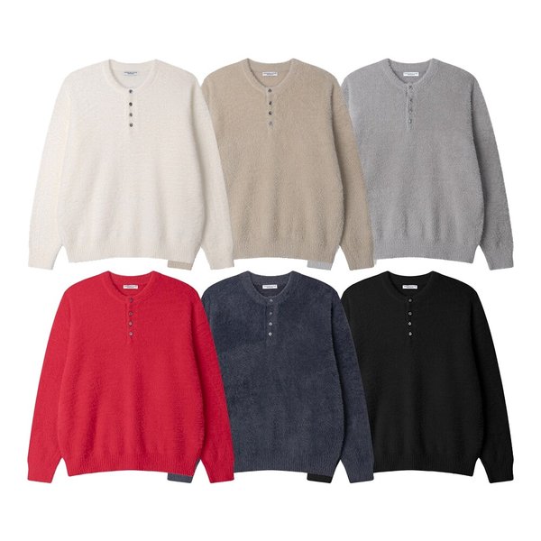 남자 겨울 앙고라 헨리넥 버튼 라운드 니트 AS-KN-Q022-샌드