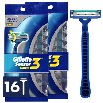  미국 질레트 면도날 리필 교체 Gillette Sensor3 Simple Mens Disposable Razors 16 Count 15547