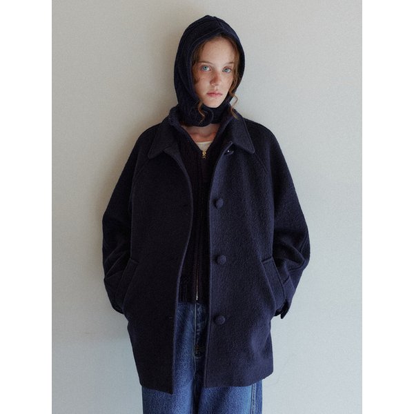 엔케이스 레글런 울 하프 코트_Navy