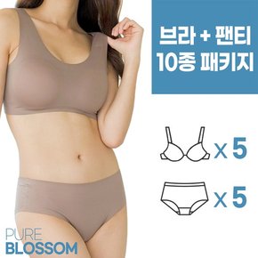 스벅 쿠폰 증정 [퓨어블라썸][10종세트] 수딩 3D밀착 와이어리스 브라5+팬티5 세트/빅사이즈