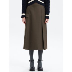 SIDE SLIT POCKET MIDI SKIRT_BROWN