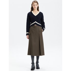 SIDE SLIT POCKET MIDI SKIRT_BROWN