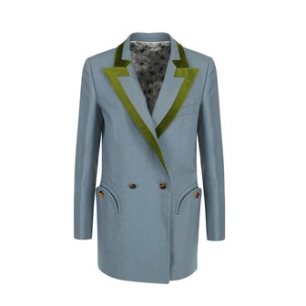 BLAZEMILANO Double-breasted jacket silk trim sky