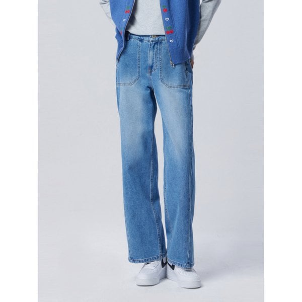 사선 절개 와이드 데님 팬츠_BADP13611IN