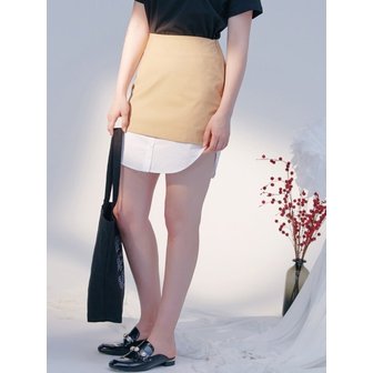 블랭크 FAKE SHIRT SKIRT-BEIGE