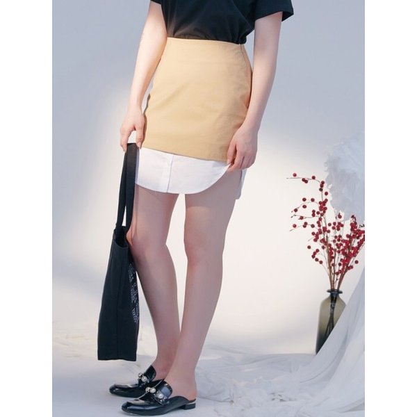 FAKE SHIRT SKIRT-BEIGE