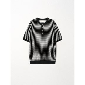 Linen Stripe Henley Knit_Black