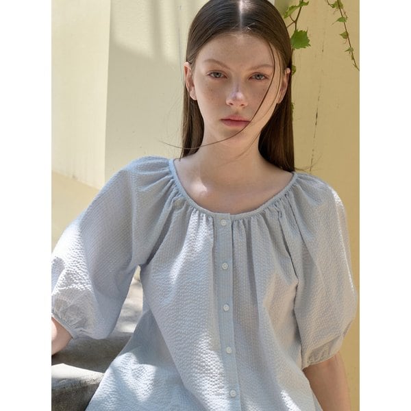 [리퍼브] 유넥 시어서커 블라우스 블루 amr2099