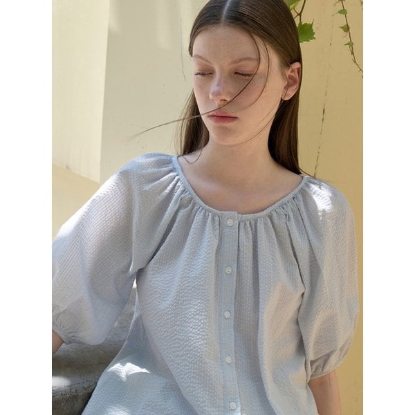 [리퍼브] 유넥 시어서커 블라우스 블루 amr2099